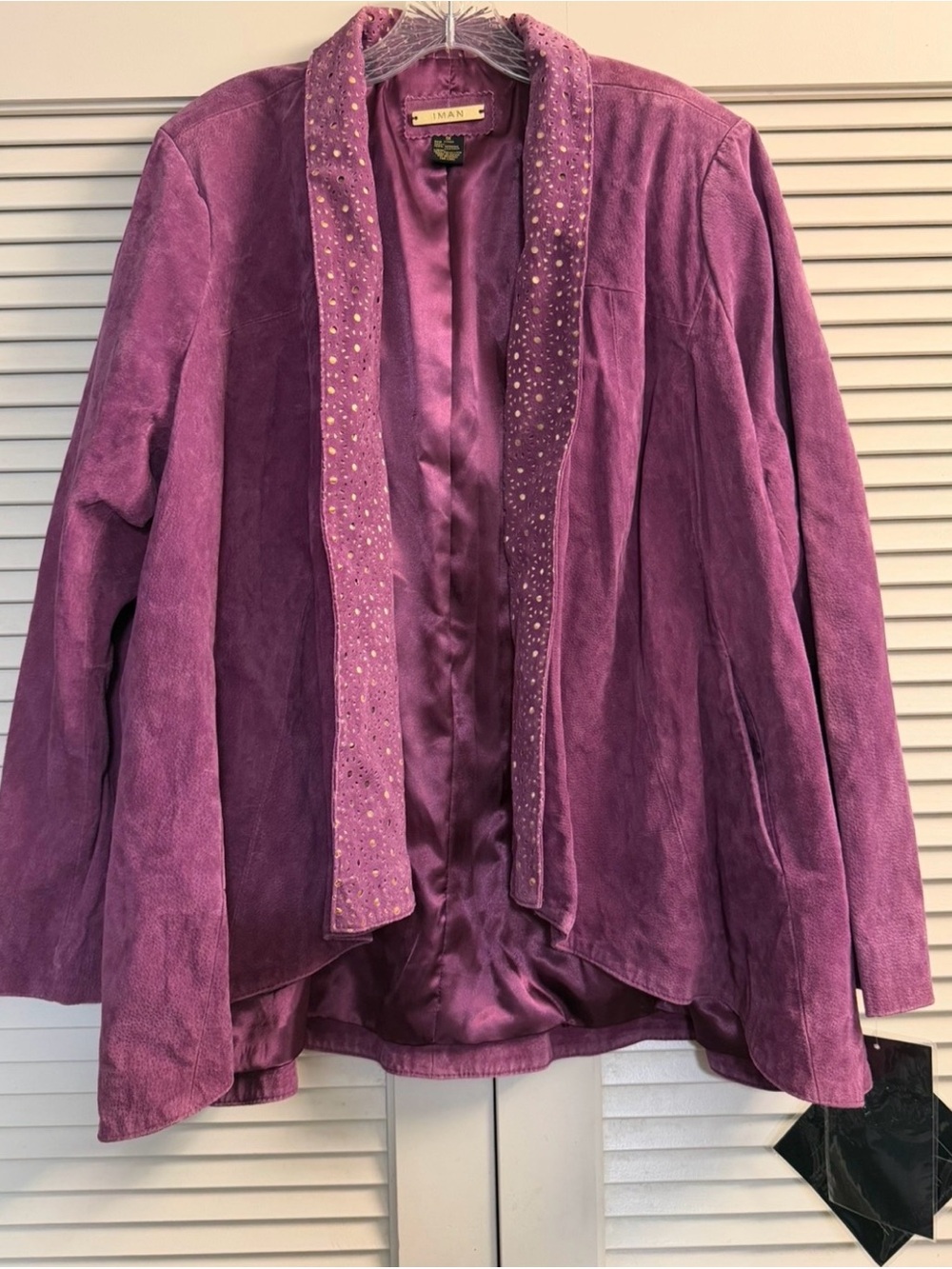 IMAN NWT Plum Suede Open-Front Blazer with Embellished Trim size 1X